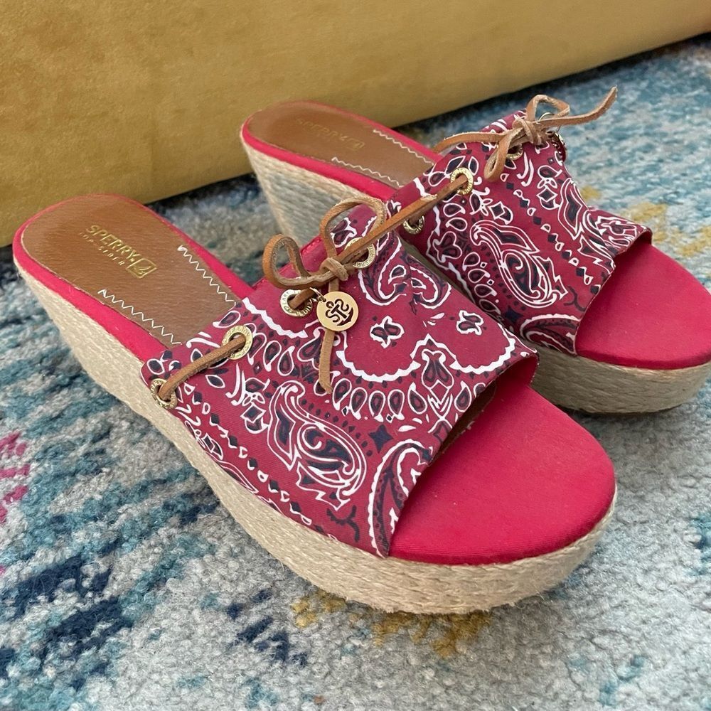 Sperry Bandana Espadrille Platform Mules Red 9